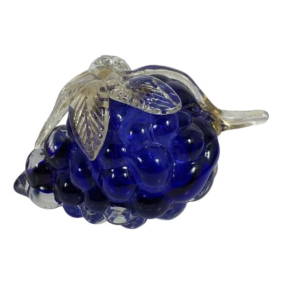 Vintage Handcrafted Blue Glass Grape Figurine Gold Leaf Accents Murano-Style - Picture 4 of 8